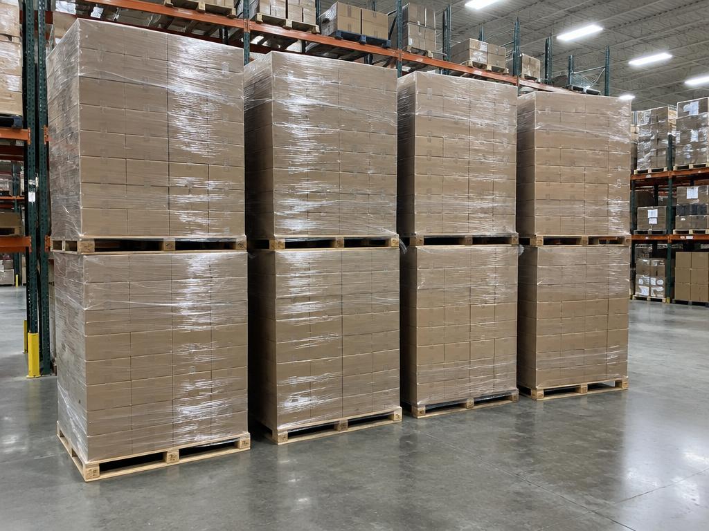 Shrink-Wrapped Apparel Pallets β Sealed Cartons β 8 Pallets